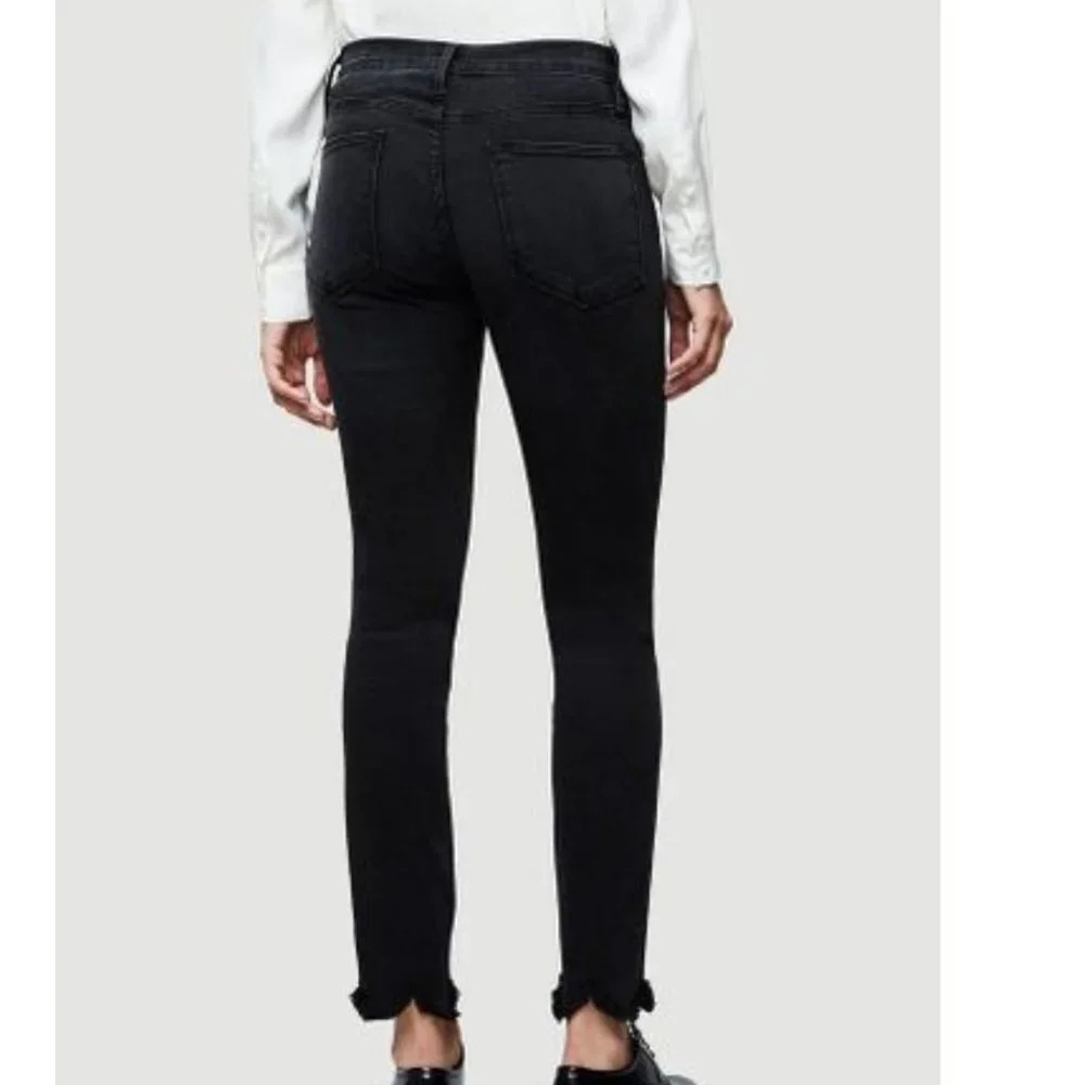 Frame Distressed Denim Black Raw Hem & Waist Le High Rise Skinny Jeans Size 26 - Picture 3 of 5